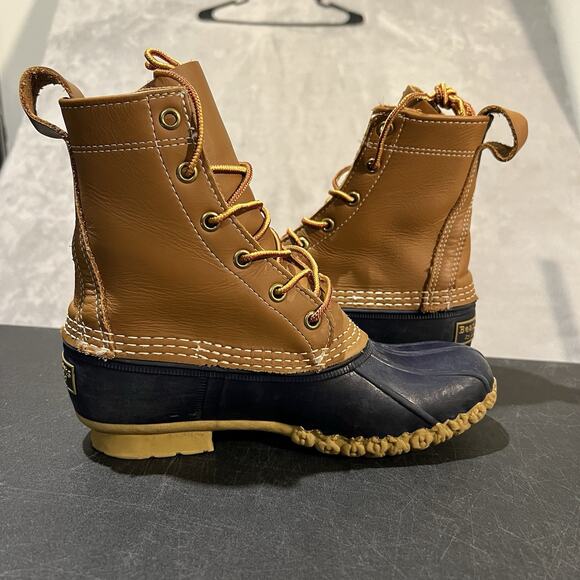 LL Bean Boots Womens 6 Brown Blue Duck Unlined Lace Up Boots - Picture 7 of 11